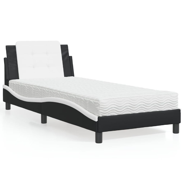 Letto con Materasso Nero e Bianco 100x200 cm in Similpelle