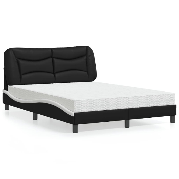 Letto con Materasso Nero e Bianco 140x190 cm in Similpelle