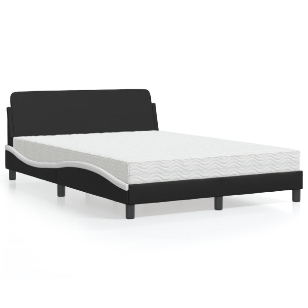 Letto con Materasso Nero e Bianco 140x190 cm in Similpelle