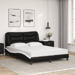 Letto con Materasso Nero e Bianco 140x200 cm in Similpelle