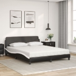 Letto con Materasso Nero e Bianco 160x200cm Similpelle