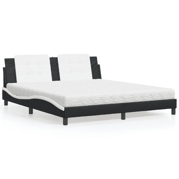 Letto con Materasso Nero e Bianco 180x200 cm in Similpelle