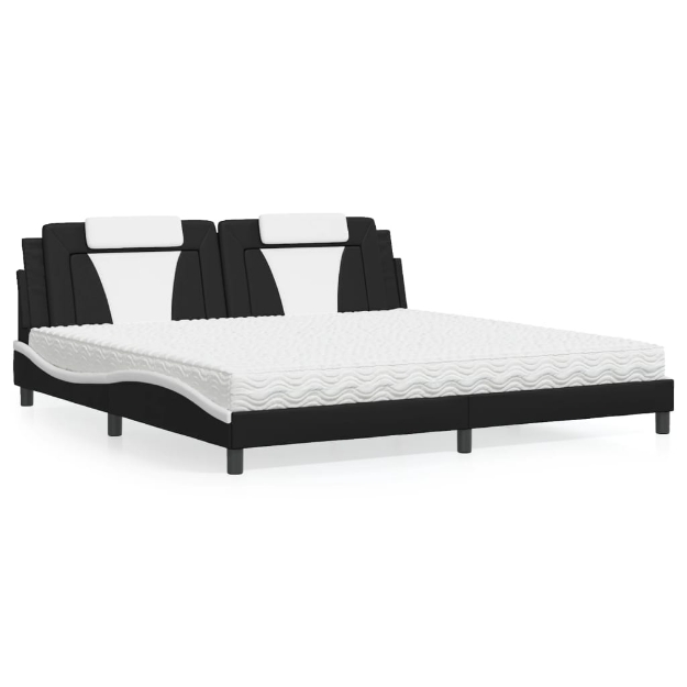 Letto con Materasso Nero e Bianco 200x200cm in Similpelle