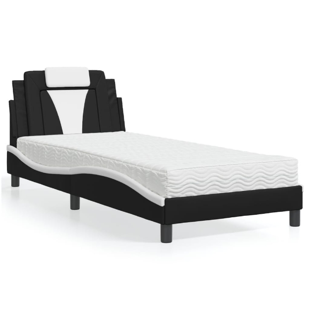 Letto con Materasso Nero e Bianco 80x200 cm in Similpelle