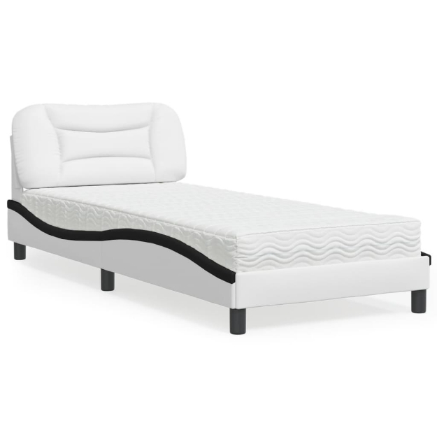 Letto con Materasso Nero e Bianco 80x200 cm in Similpelle