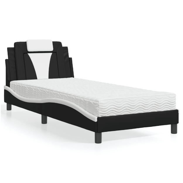 Letto con Materasso Nero e Bianco 90x190 cm in Similpelle