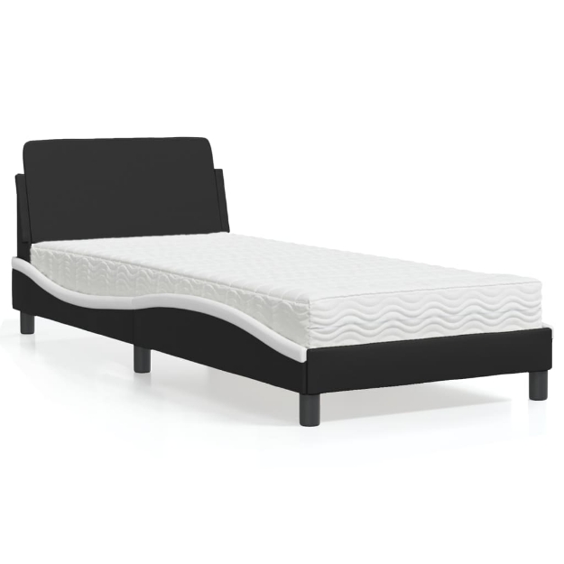 Letto con Materasso Nero e Bianco 90x200 cm in Similpelle