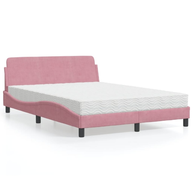 Letto con Materasso Rosa 140x190 cm in Velluto