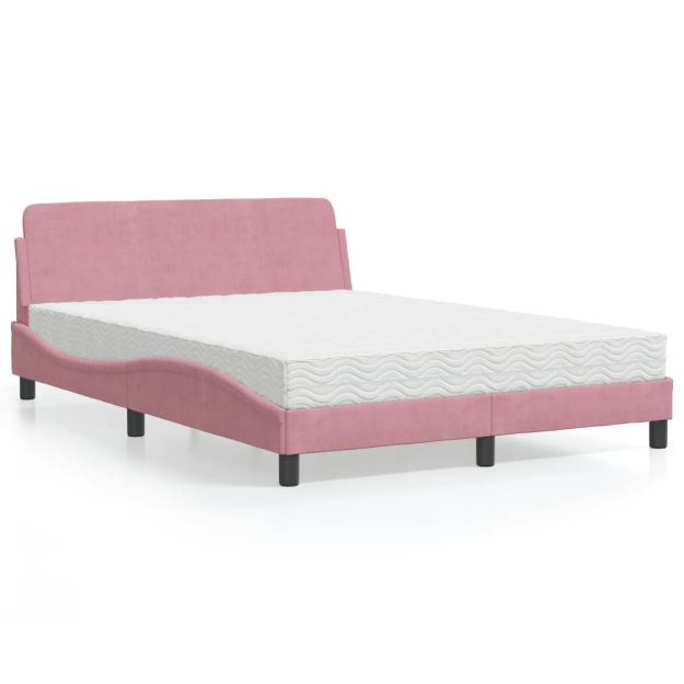 Letto con Materasso Rosa 140x200 cm in Velluto