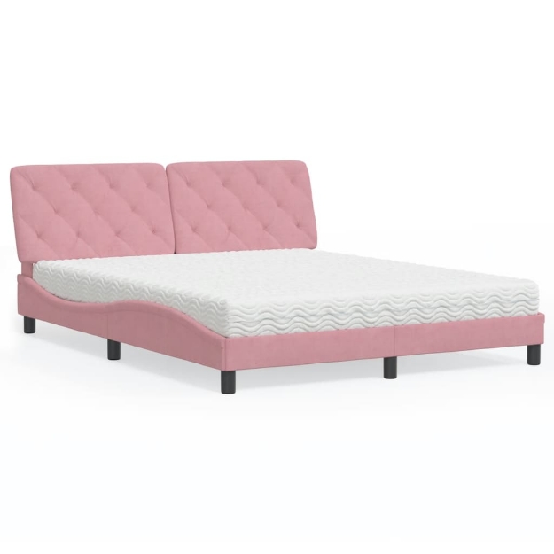 Letto con Materasso Rosa 160x200 cm in Velluto