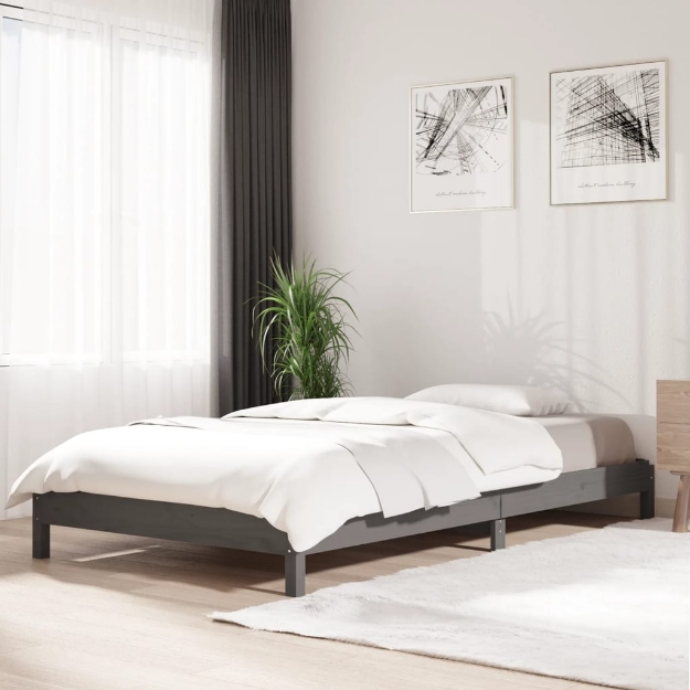 Letto Impilabile Grigio 75x190 cm in Legno Massello di Pino