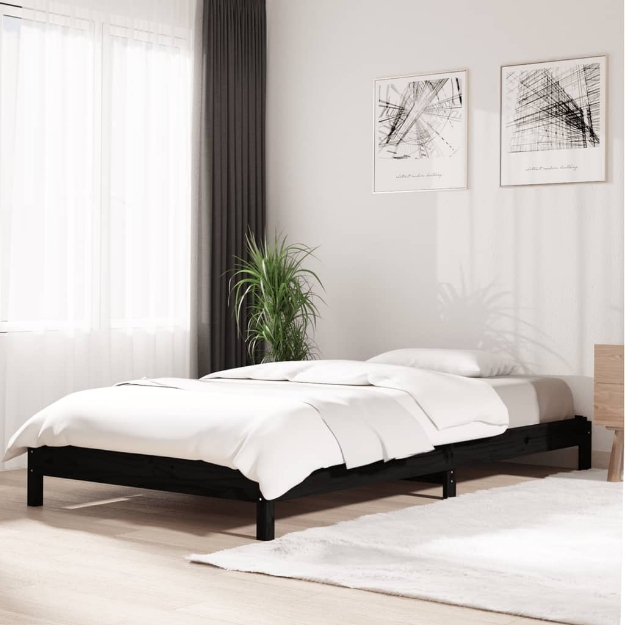 Letto Impilabile Nero 80x200 cm in Legno Massello di Pino