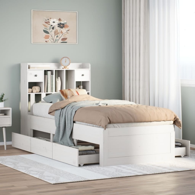 Letto Libreria senza Materasso Bianco 100x200 cm Legno di Pino