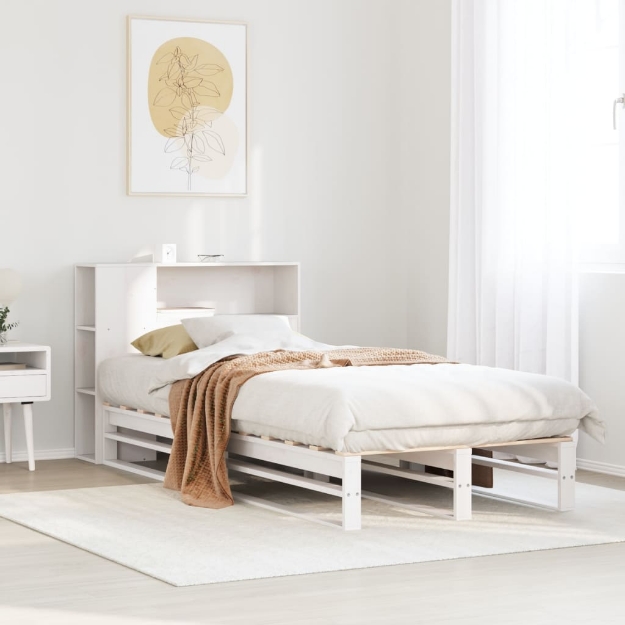 Letto Libreria senza Materasso Bianco 100x200 cm Legno Massello