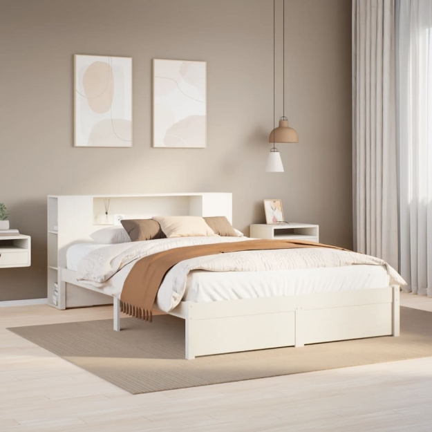 Letto Libreria senza Materasso Bianco 135x190 cm Legno di Pino