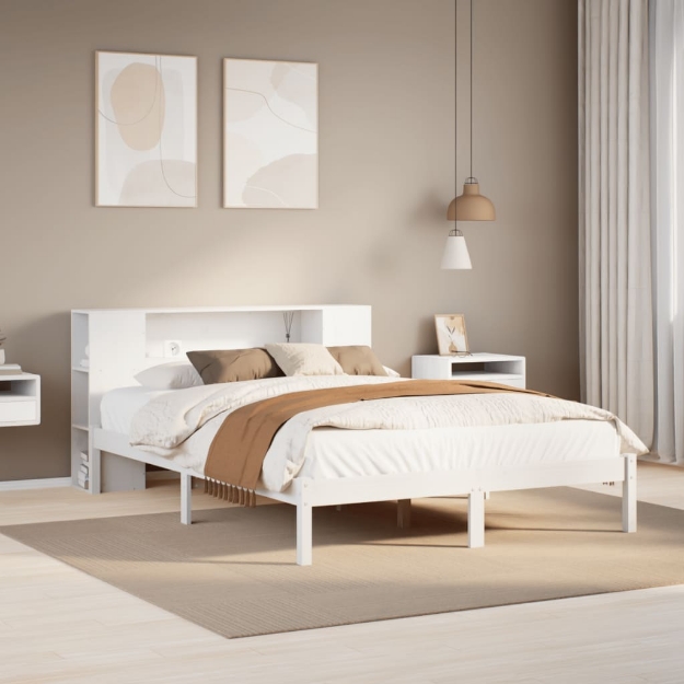 Letto Libreria senza Materasso Bianco 140x190 cm Legno di Pino