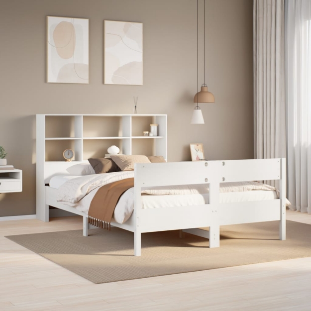 Letto Libreria senza Materasso Bianco 150x200 cm Legno di Pino