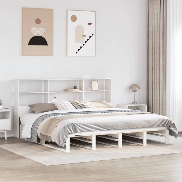 Letto Libreria senza Materasso Bianco 180x200 cm Legno Massello