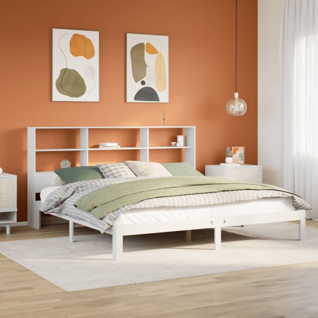 Letto Libreria senza Materasso Bianco 200x200 cm Legno di Pino