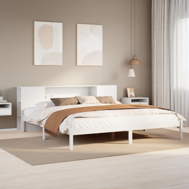 Letto Libreria senza Materasso Bianco 200x200 cm Legno di Pino