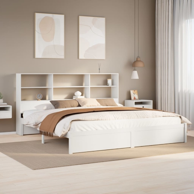 Letto Libreria senza Materasso Bianco 200x200 cm Legno di Pino