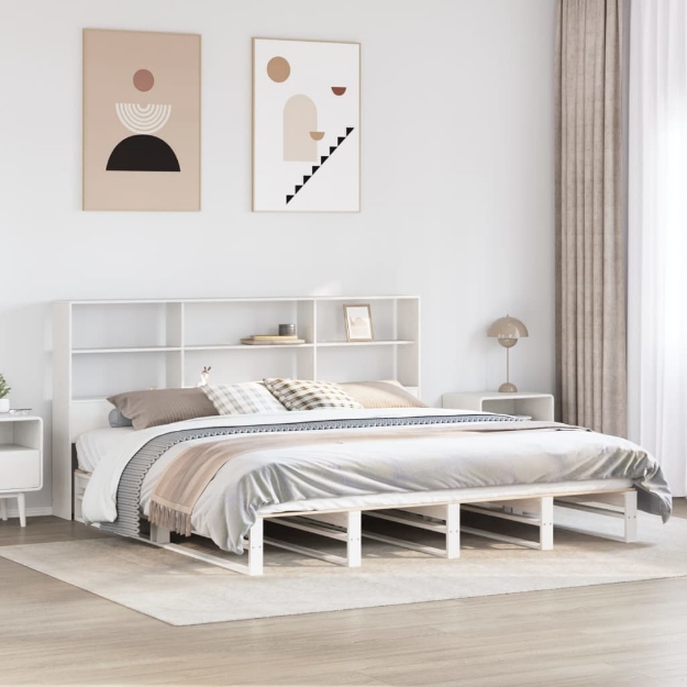 Letto Libreria senza Materasso Bianco 200x200 cm Legno Massello