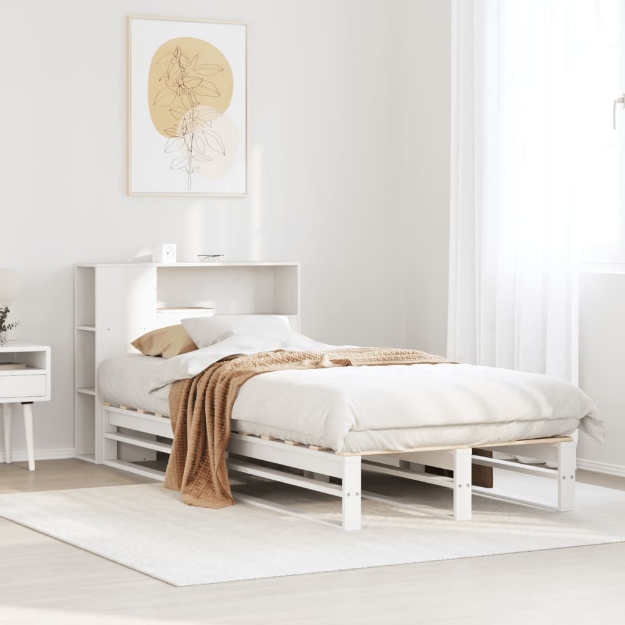 Letto Libreria senza Materasso Bianco 75x190 cm Legno Massello