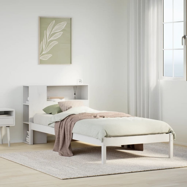 Letto Libreria senza Materasso Bianco 90x190 cm Massello Pino