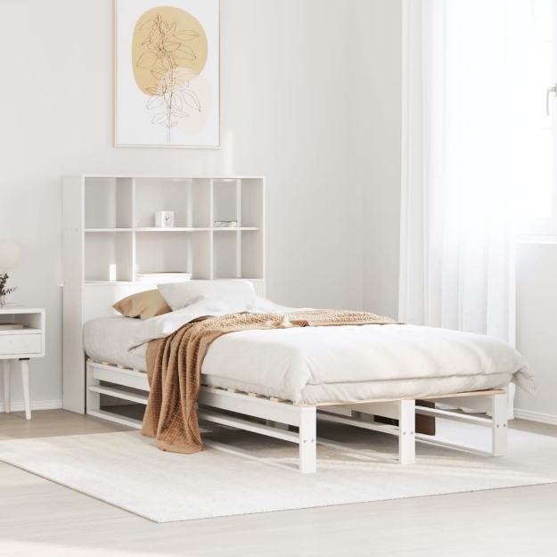 Letto Libreria senza Materasso Bianco 90x200 cm Legno Massello