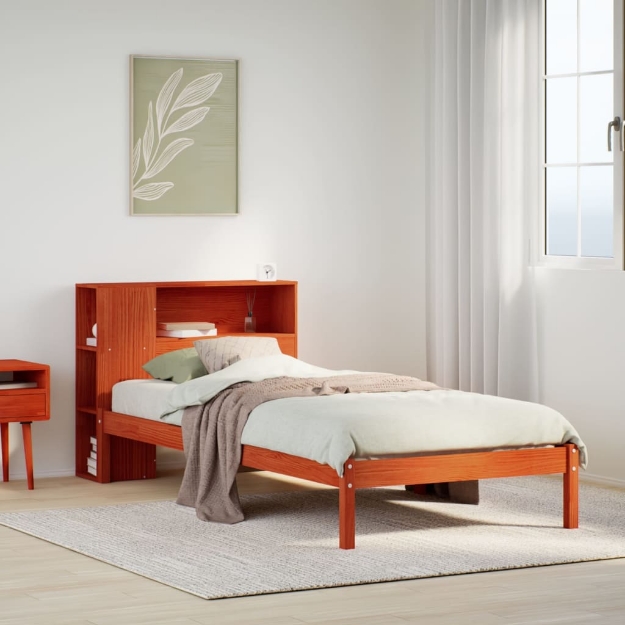 Letto Libreria senza Materasso Marrone Cera 100x200 cm in Pino