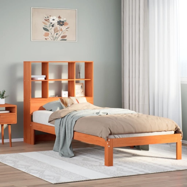 Letto Libreria senza Materasso Marrone Cera 100x200 cm in Pino