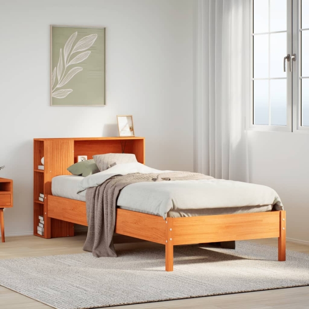 Letto Libreria senza Materasso Marrone Cera 100x200 cm in Pino