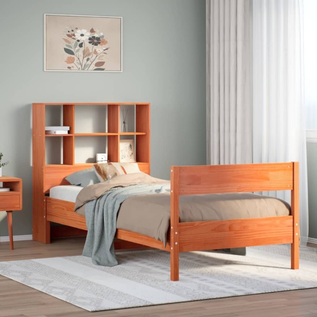 Letto Libreria senza Materasso Marrone Cera 100x200 cm in Pino