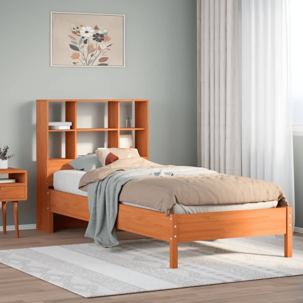 Letto Libreria senza Materasso Marrone Cera 100x200 cm in Pino