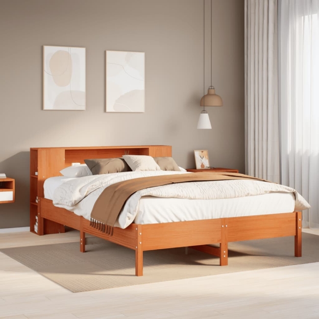 Letto Libreria senza Materasso Marrone Cera 120x190 cm in Pino