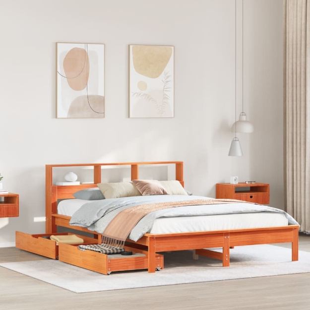 Letto Libreria senza Materasso Marrone Cera 120x190 cm in Pino