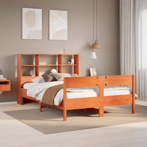 Letto Libreria senza Materasso Marrone Cera 120x190 cm in Pino