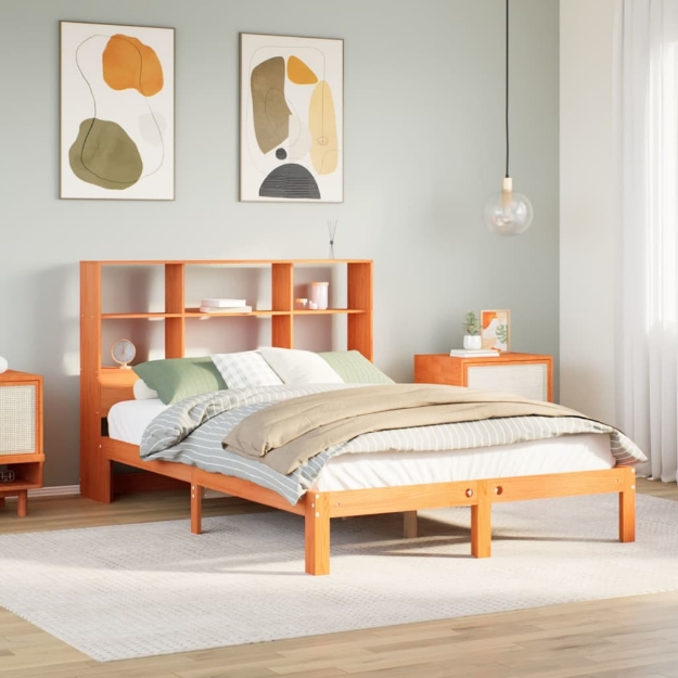 Letto Libreria senza Materasso Marrone Cera 120x190 cm in Pino