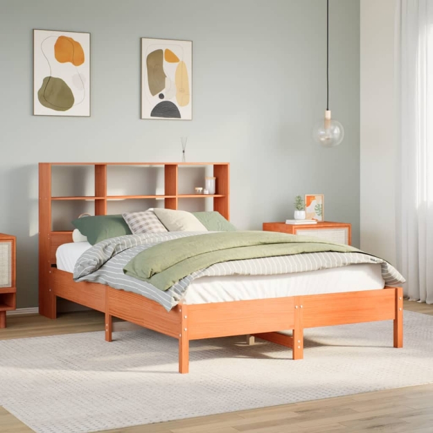 Letto Libreria senza Materasso Marrone Cera 120x190 cm in Pino