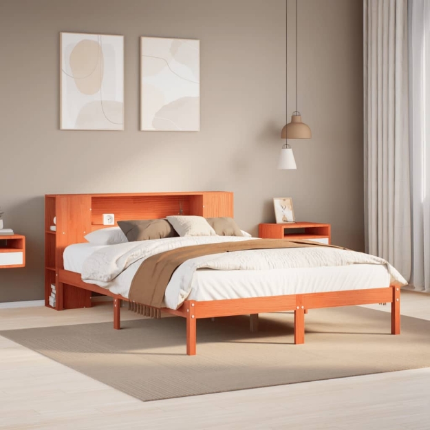 Letto Libreria senza Materasso Marrone Cera 135x190 cm in Pino