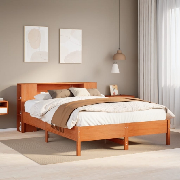 Letto Libreria senza Materasso Marrone Cera 135x190 cm in Pino