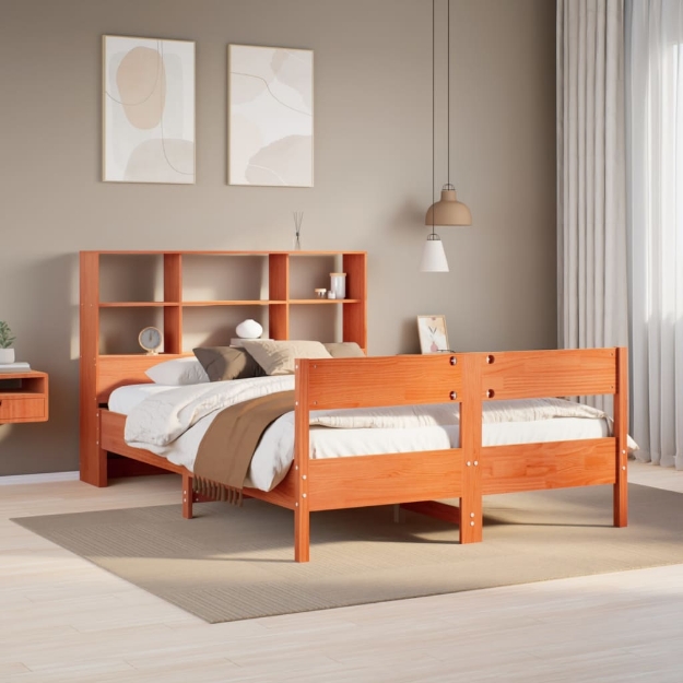 Letto Libreria senza Materasso Marrone Cera 135x190 cm in Pino