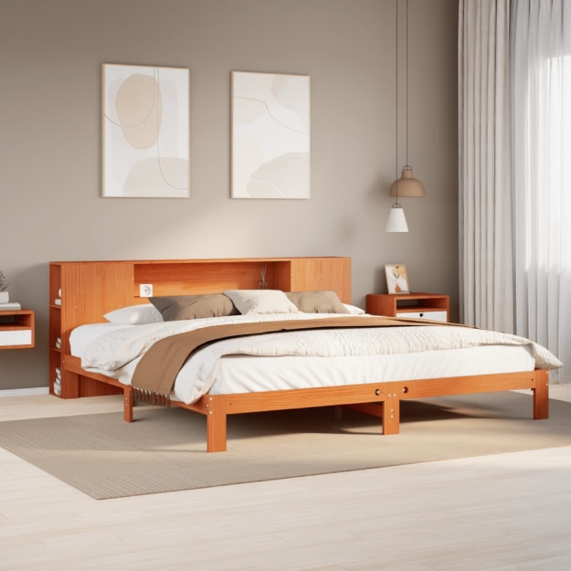 Letto Libreria senza Materasso Marrone Cera 180x200 cm in Pino