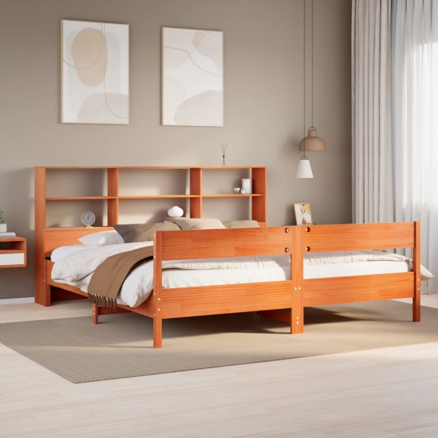 Letto Libreria senza Materasso Marrone Cera 180x200 cm in Pino