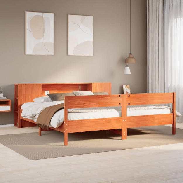 Letto Libreria senza Materasso Marrone Cera 180x200 cm in Pino