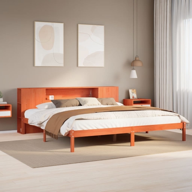 Letto Libreria senza Materasso Marrone Cera 200x200 cm in Pino