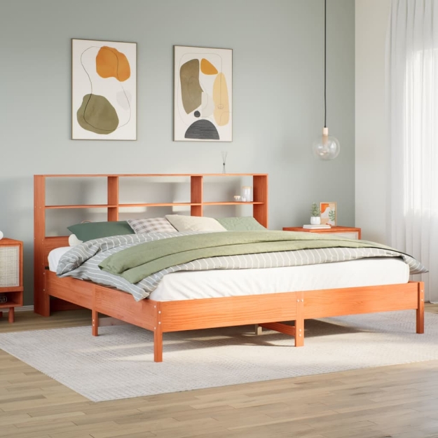 Letto Libreria senza Materasso Marrone Cera 200x200 cm in Pino