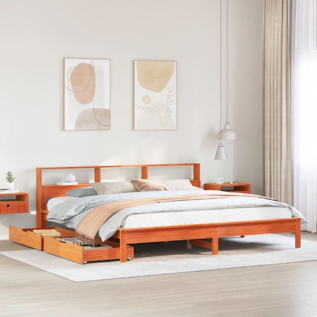 Letto Libreria senza Materasso Marrone Cera 200x200 cm in Pino