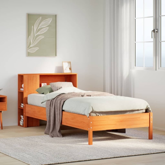 Letto Libreria senza Materasso Marrone Cera 75x190 cm in Pino