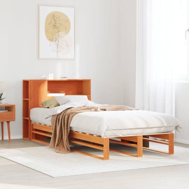 Letto Libreria senza Materasso Marrone Cera 75x190 cm Legno